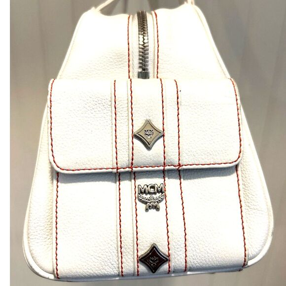 MCM White Leather Satchel with Silver Hardware and Red Stitching - FIRE!!! - Picture 11 of 12